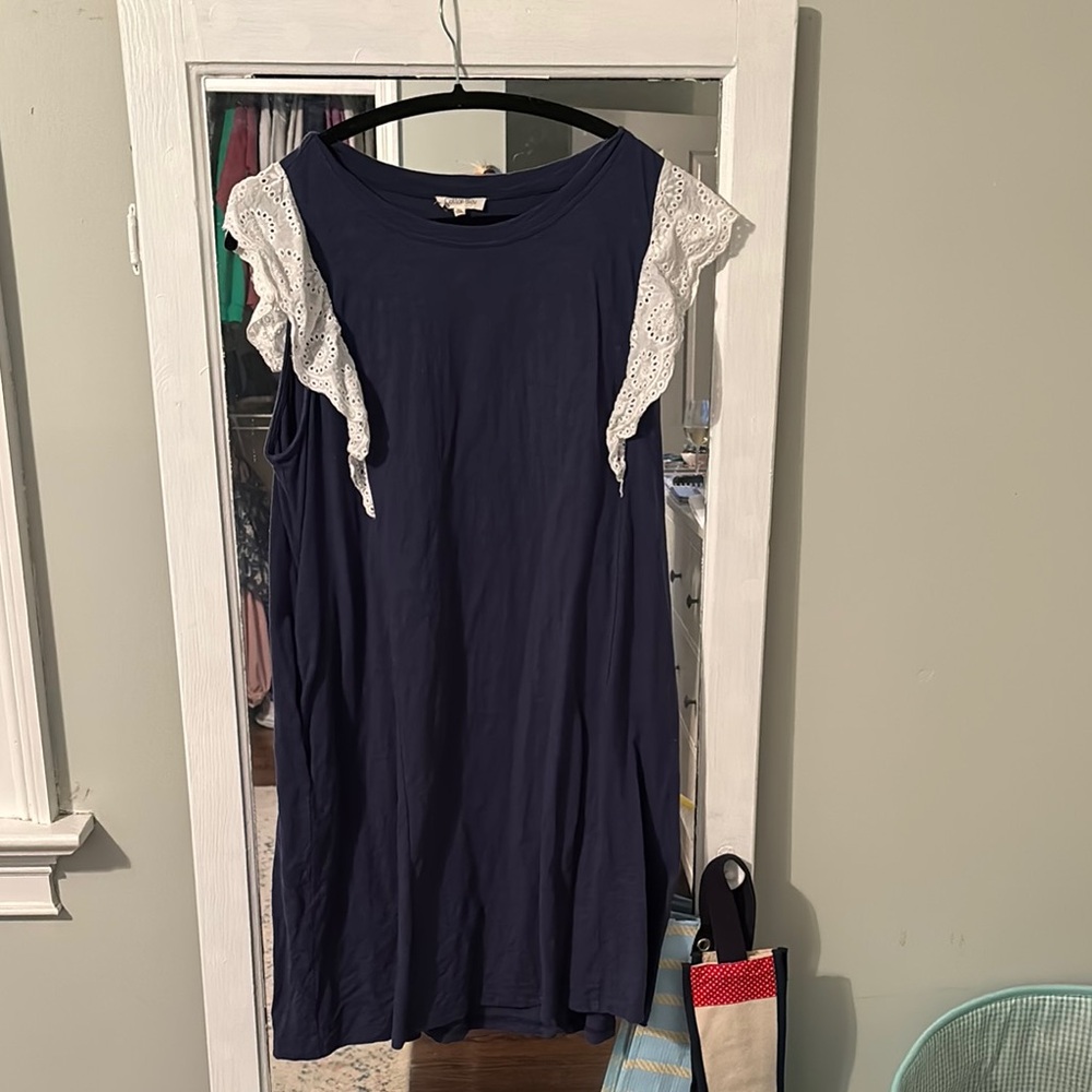 Navy Dress with Lace Sleeves